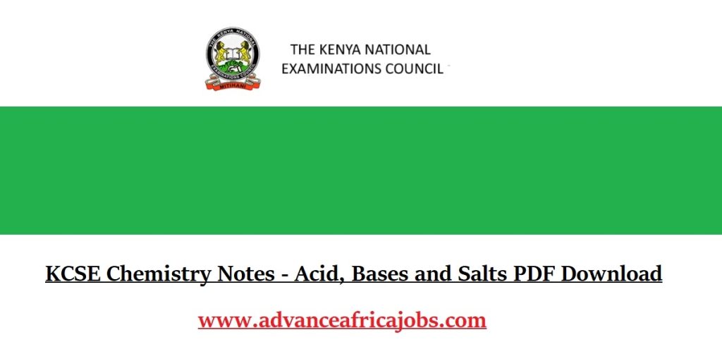 KCSE Chemistry Notes - Acid, Bases and Salts PDF Download